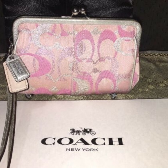 Coach Handbags - Coach Pink and Silver Kisslock wristlet/ clutch
